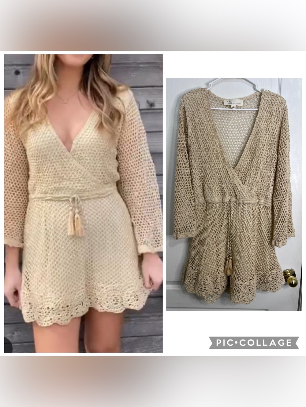 Vintage Havana long sleeves Beige Crochet dress size M
